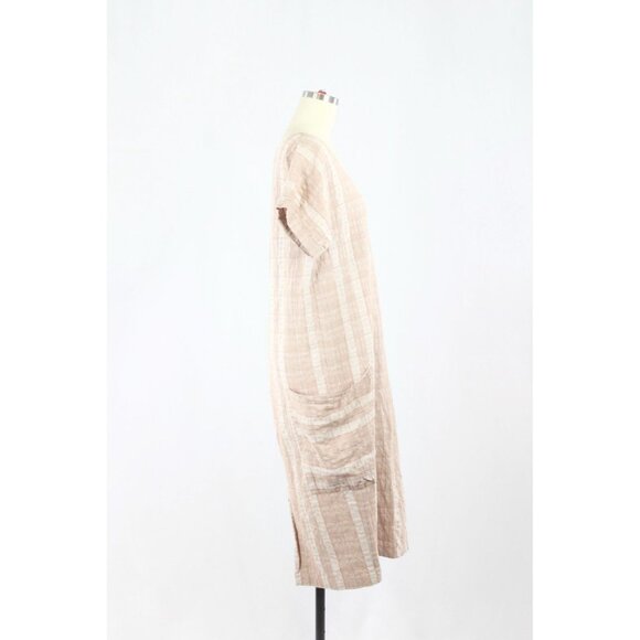 MEG Lazy Pink Red Plaid Check Cotton Seersucker Straight Midi Dress, Size M - Picture 2 of 15